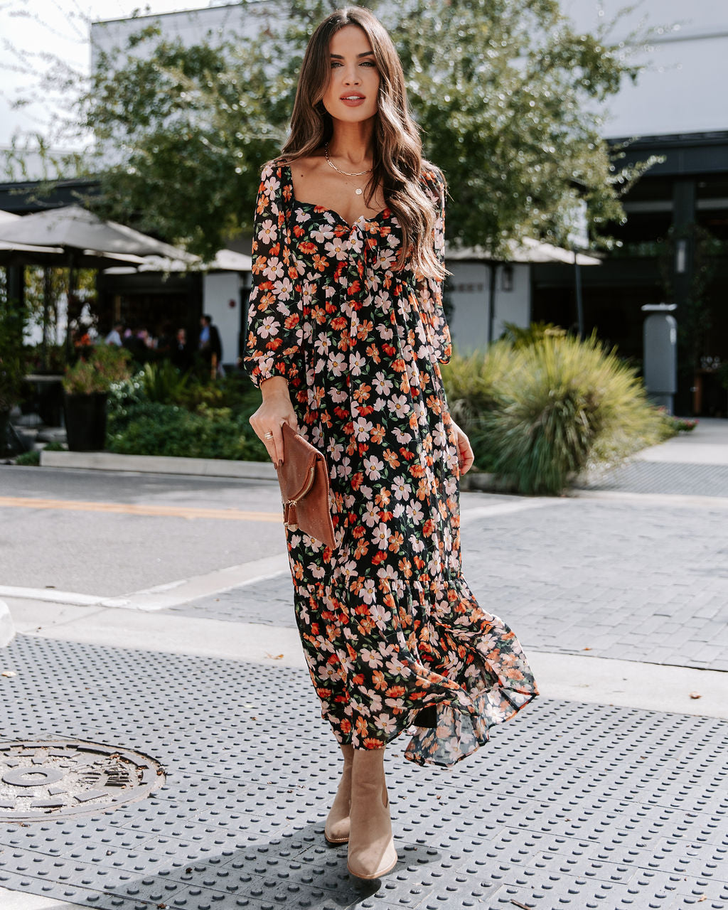 Choose Happiness Floral Chiffon Maxi Dress - Black