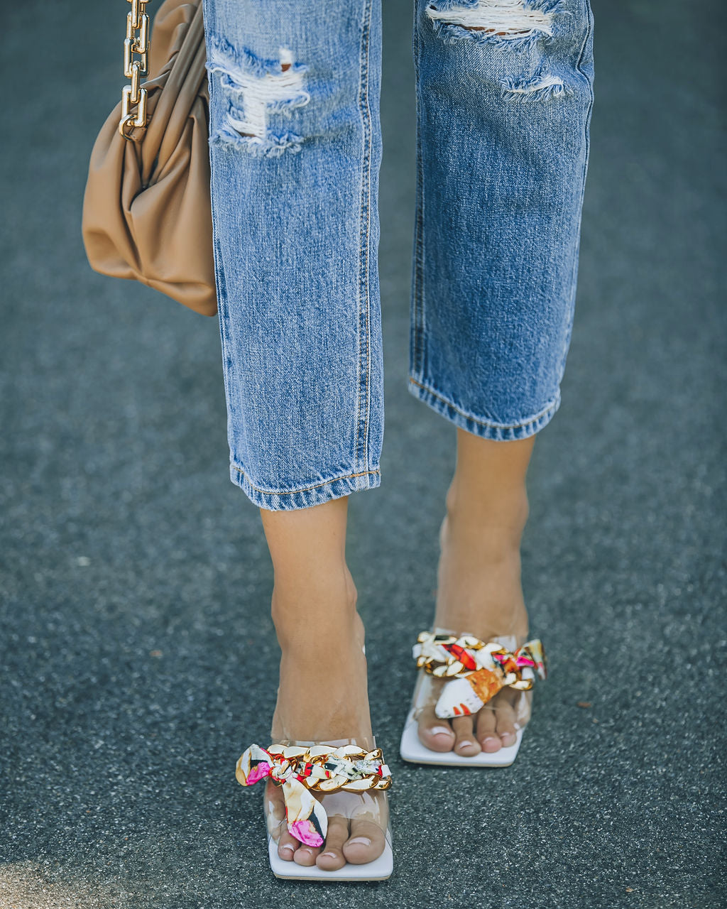 Moretti Scarf Chain Heeled Sandal - White - FINAL SALE