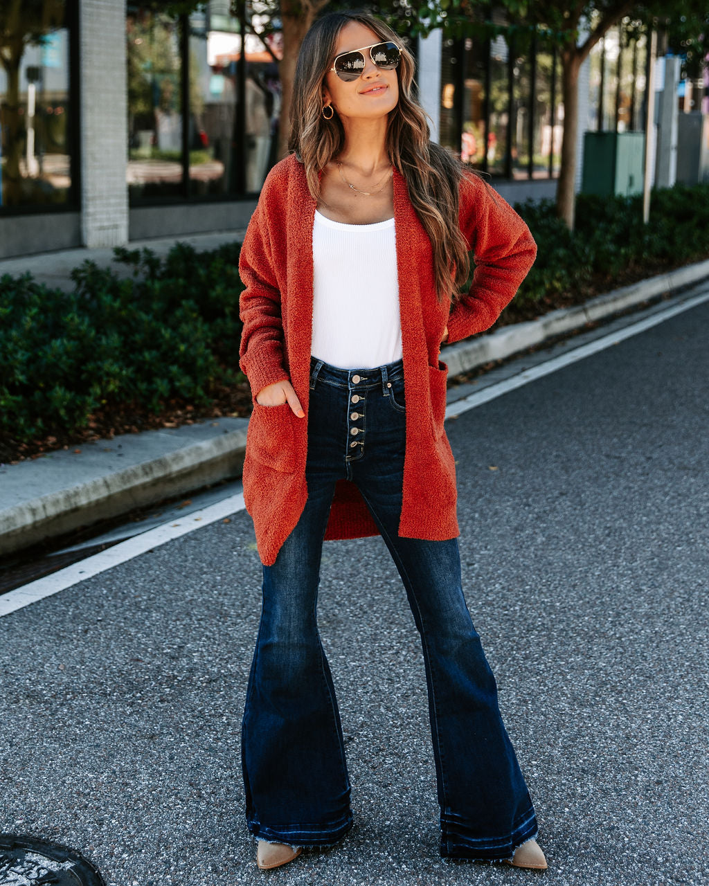 Good Lover Pocketed Chenille Cardigan - Cinnamon