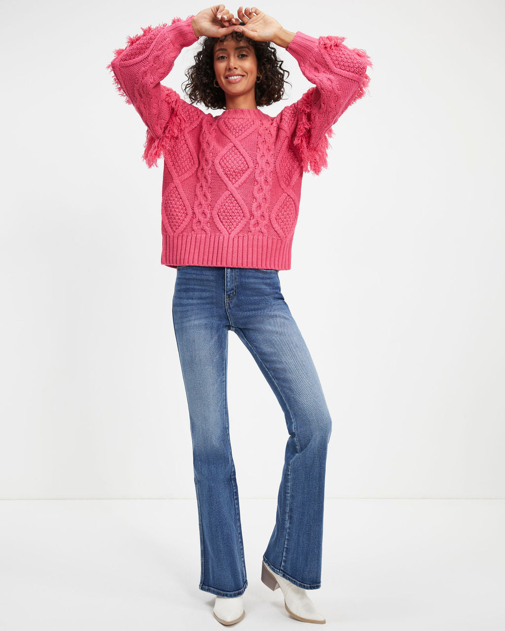 Sun Goes Down Cable Knit Fringe Pullover Sweater - Magenta - FINAL SALE