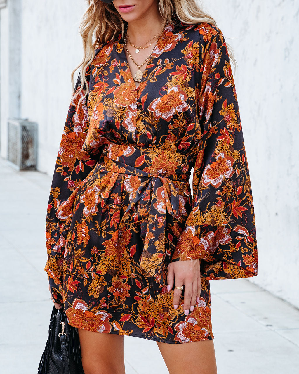 Minna Printed Satin Kimono Dress