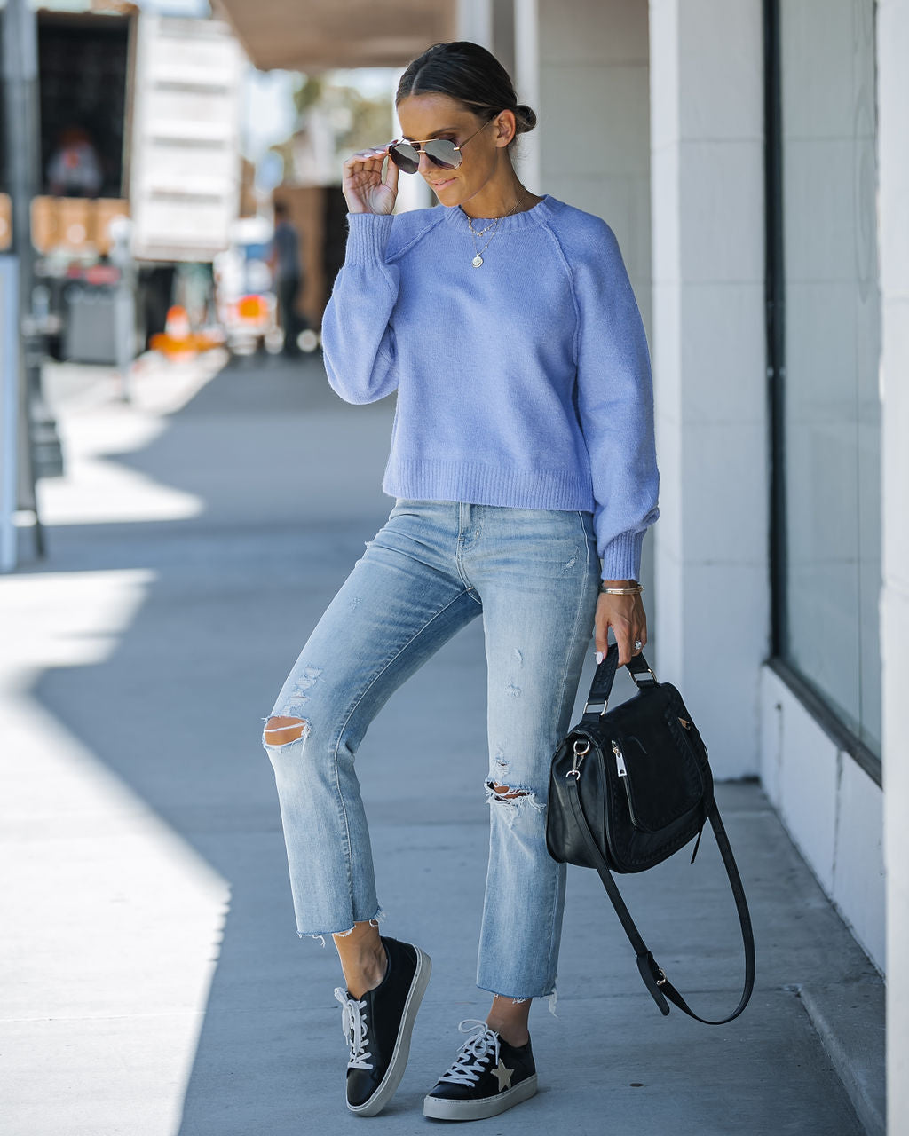 Something Cozy Knit Pullover Sweater - Pastel Indigo