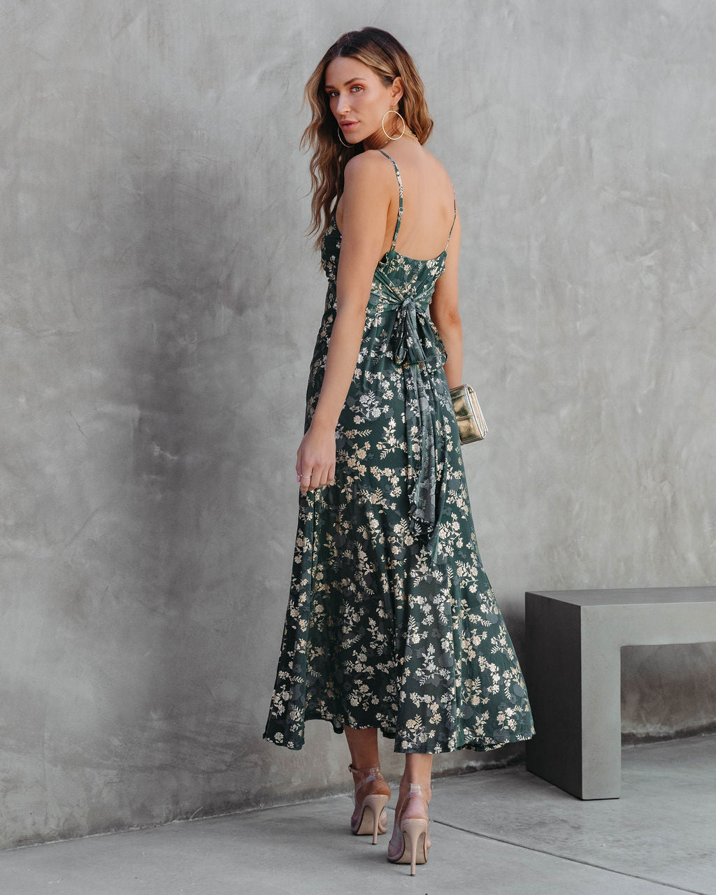 Earned It Floral Metallic Slit Maxi Dress - Green