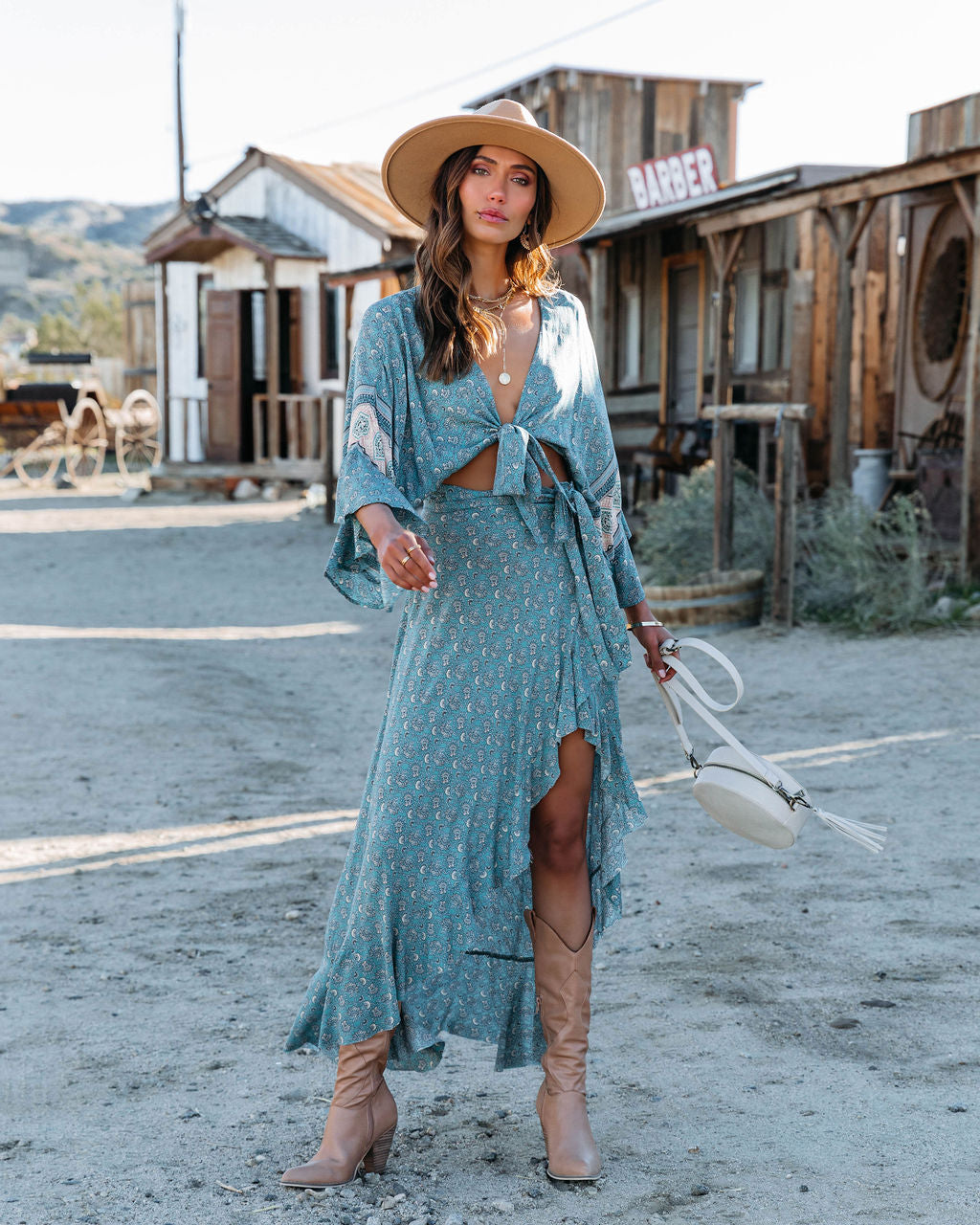 Theros Printed Tie Front Crop Top