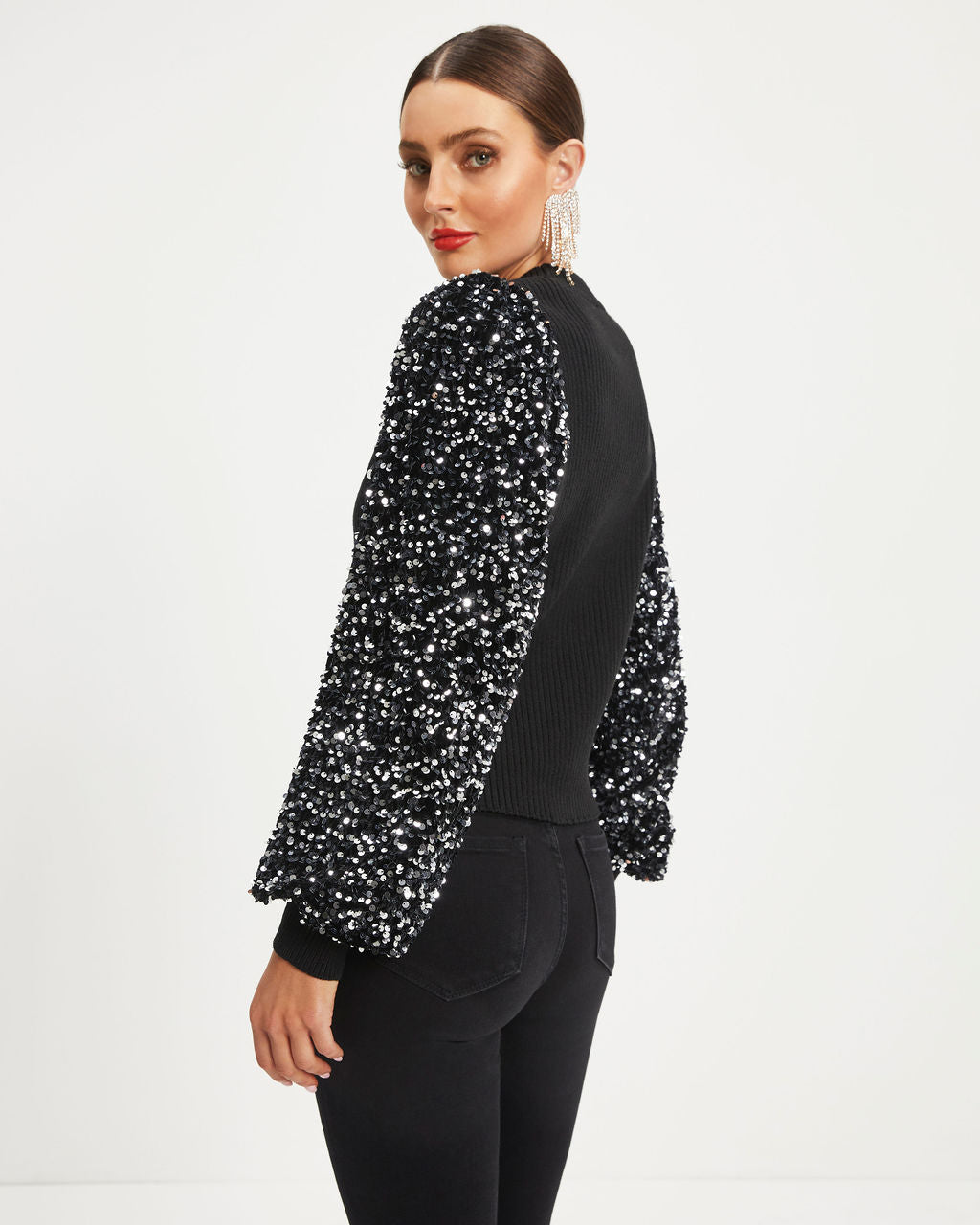 Joy To All Knit Sequin Pullover Sweater - Black
