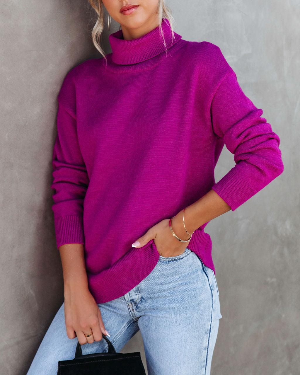 Weekday Brunch Vibes Knit Turtleneck Pullover Sweater - Orchid