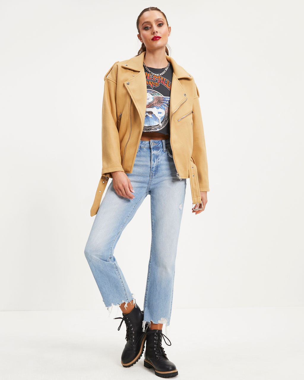 Harley Biker Pocketed Jacket - Camel