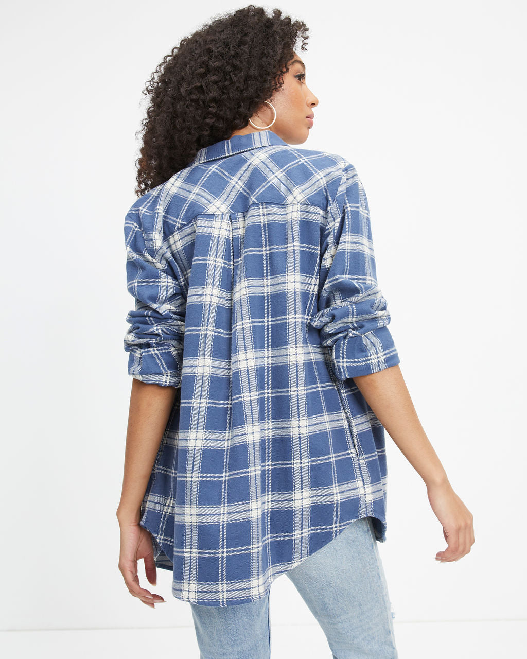 Oxford Plaid Pocketed Button Down Top