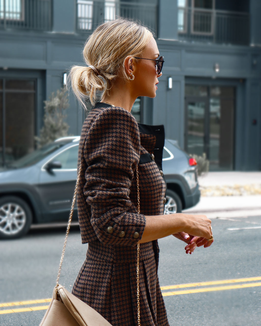 Tres Fabulous Houndstooth Padded Shoulder Jacket
