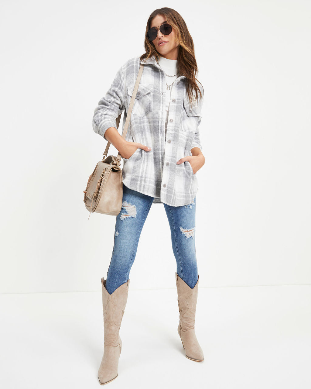 Keep You Warm Pocketed Plaid Jacket