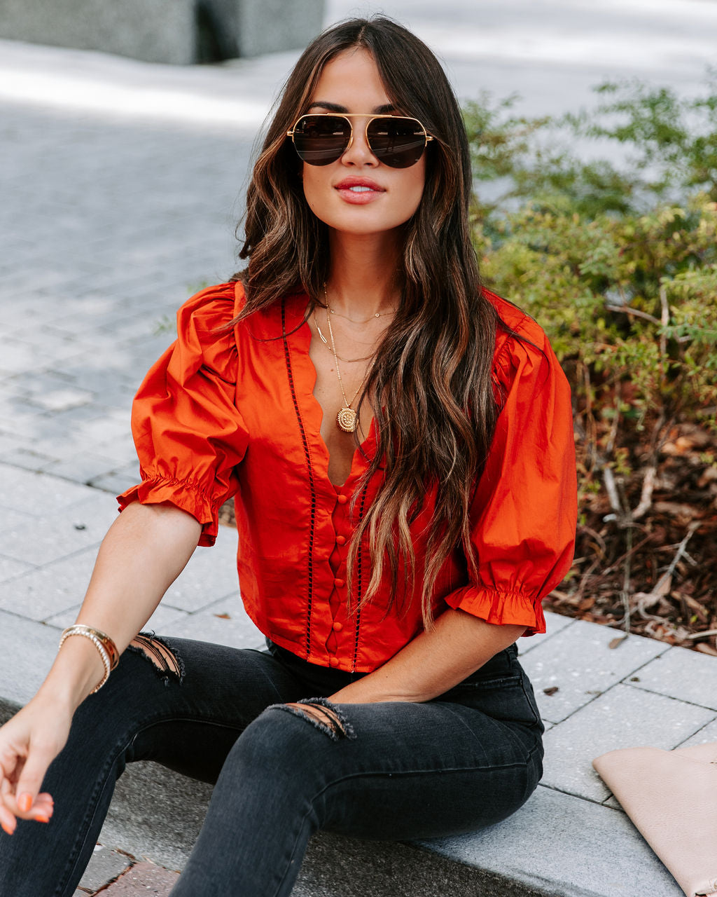 Mable Cotton Puff Sleeve Top - Cinnamon