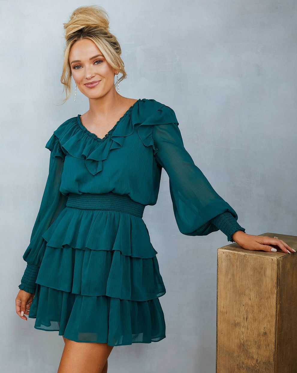 Rachel Tiered Ruffle Mini Dress- Green