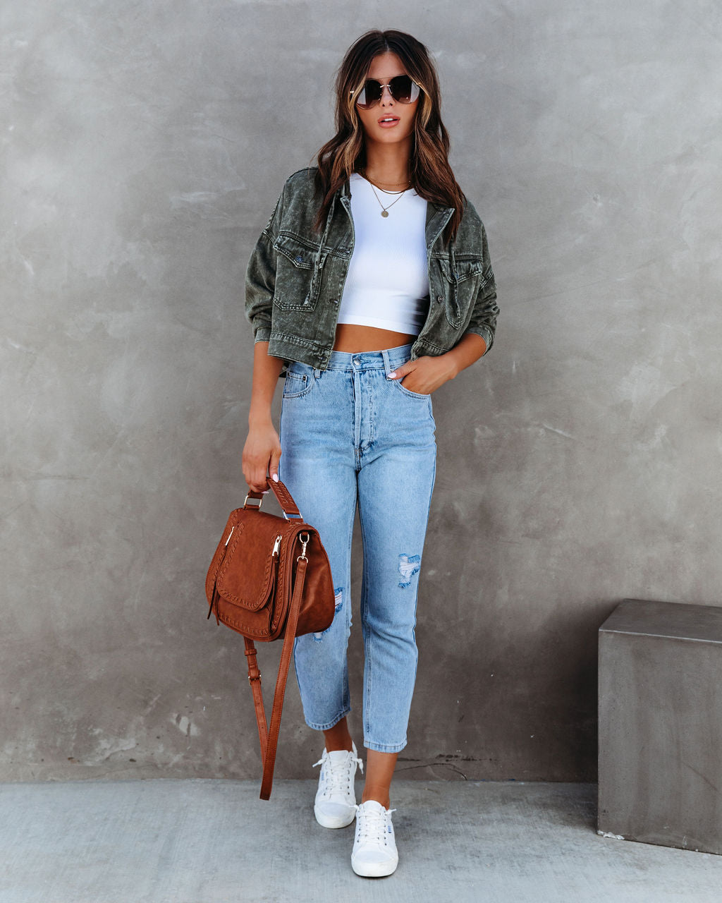 Amelia Cotton Hooded Cropped Jacket - Washed Olive