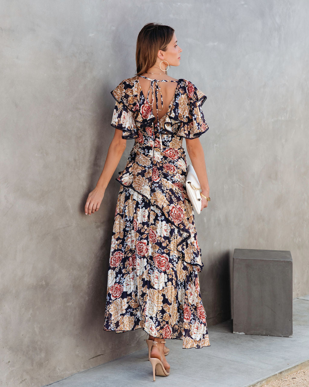 She Deserves A Crown Floral Ruffle Maxi Dress