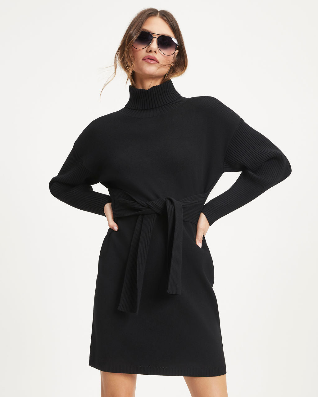 Mylah Knit Turtleneck Sweater Dress - Black