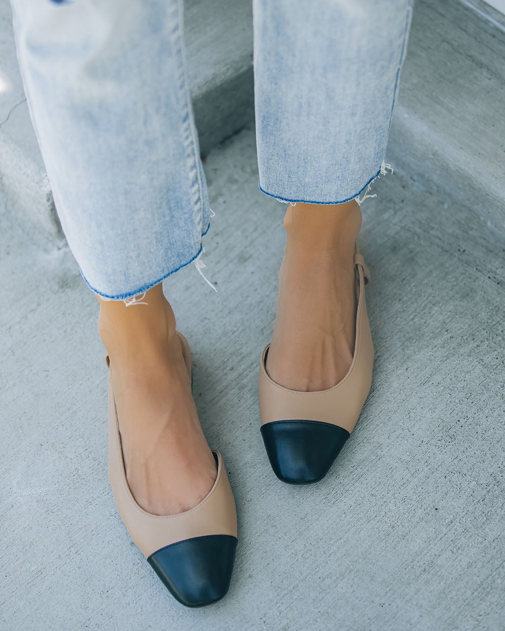 Coco Slingback Flats - Black Beige Combo