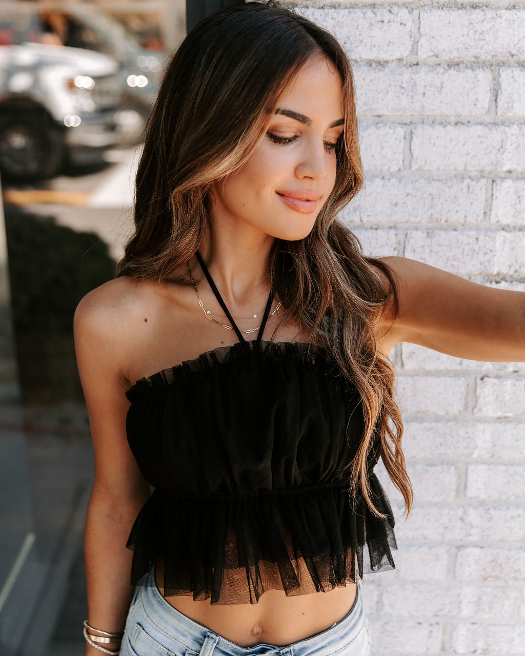 Ballerina Dreams Halter Tulle Crop Top - Black