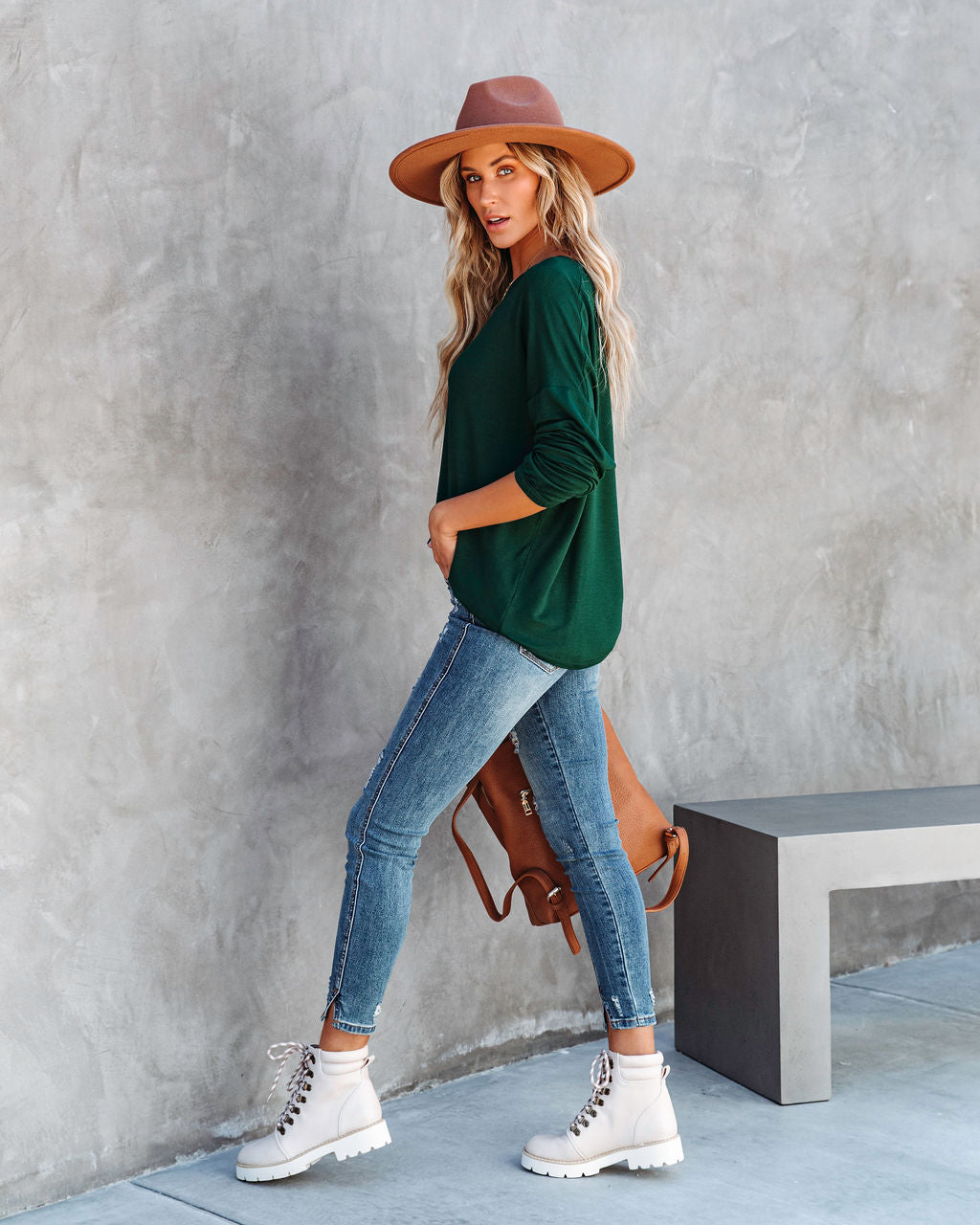 Jenna Boat Neck Long Sleeve Top - Hunter Green