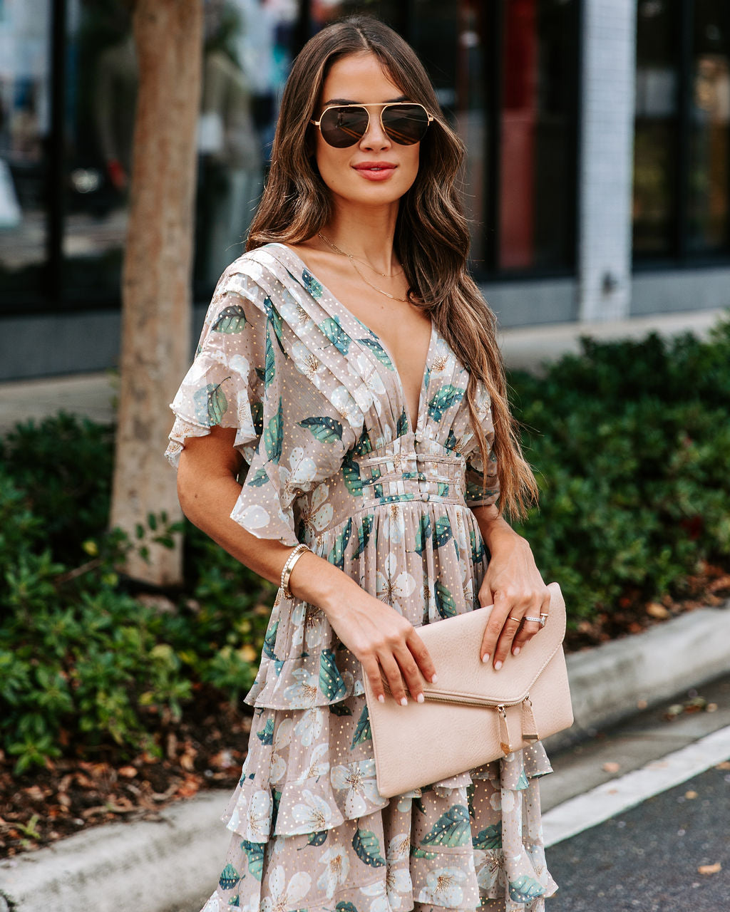 Flora Metallic Tiered Maxi Dress