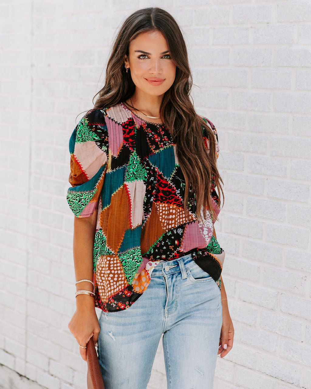 Sally Patchwork Puff Sleeve Top