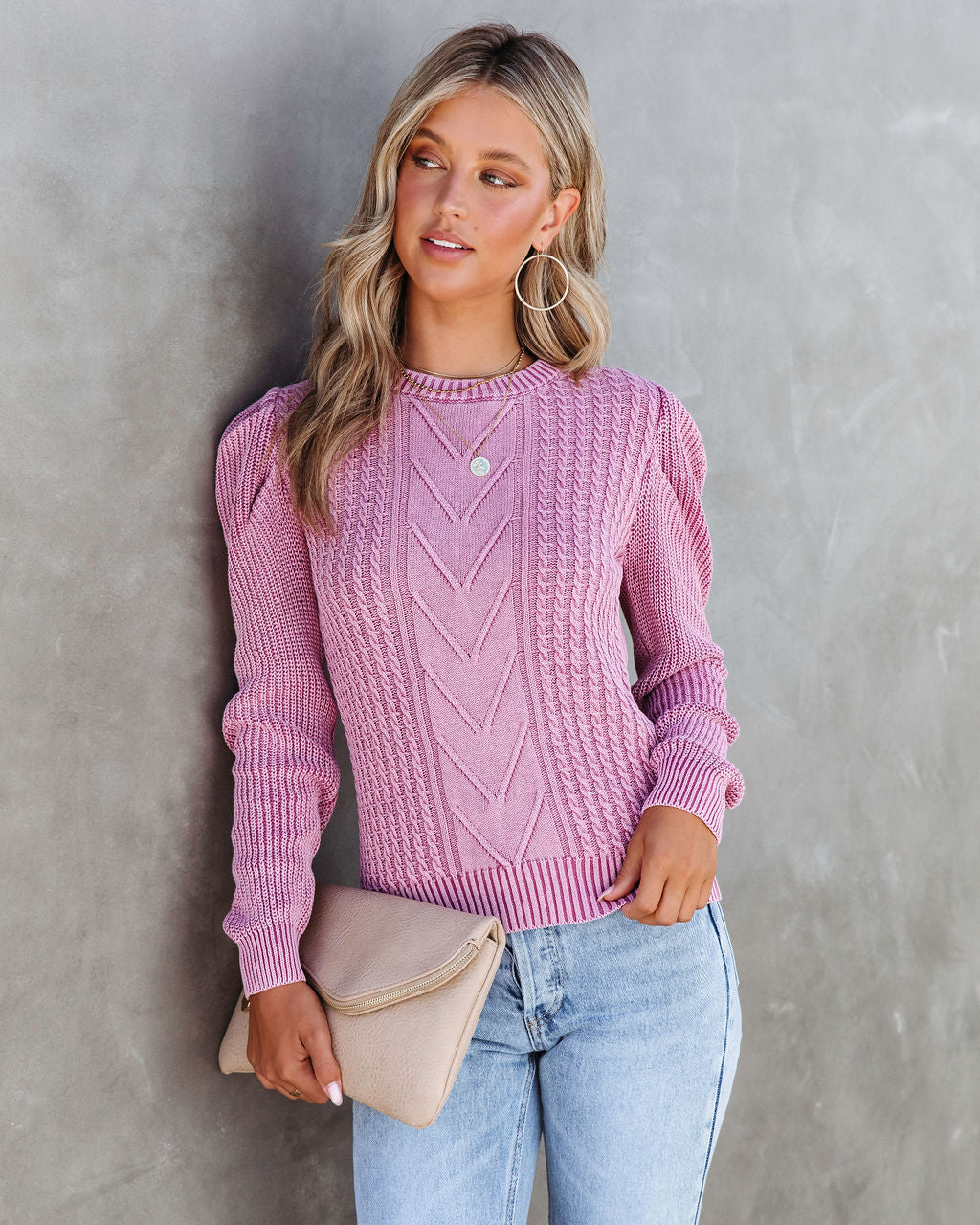 Alex Cotton Knit Pullover Sweater - Mauve