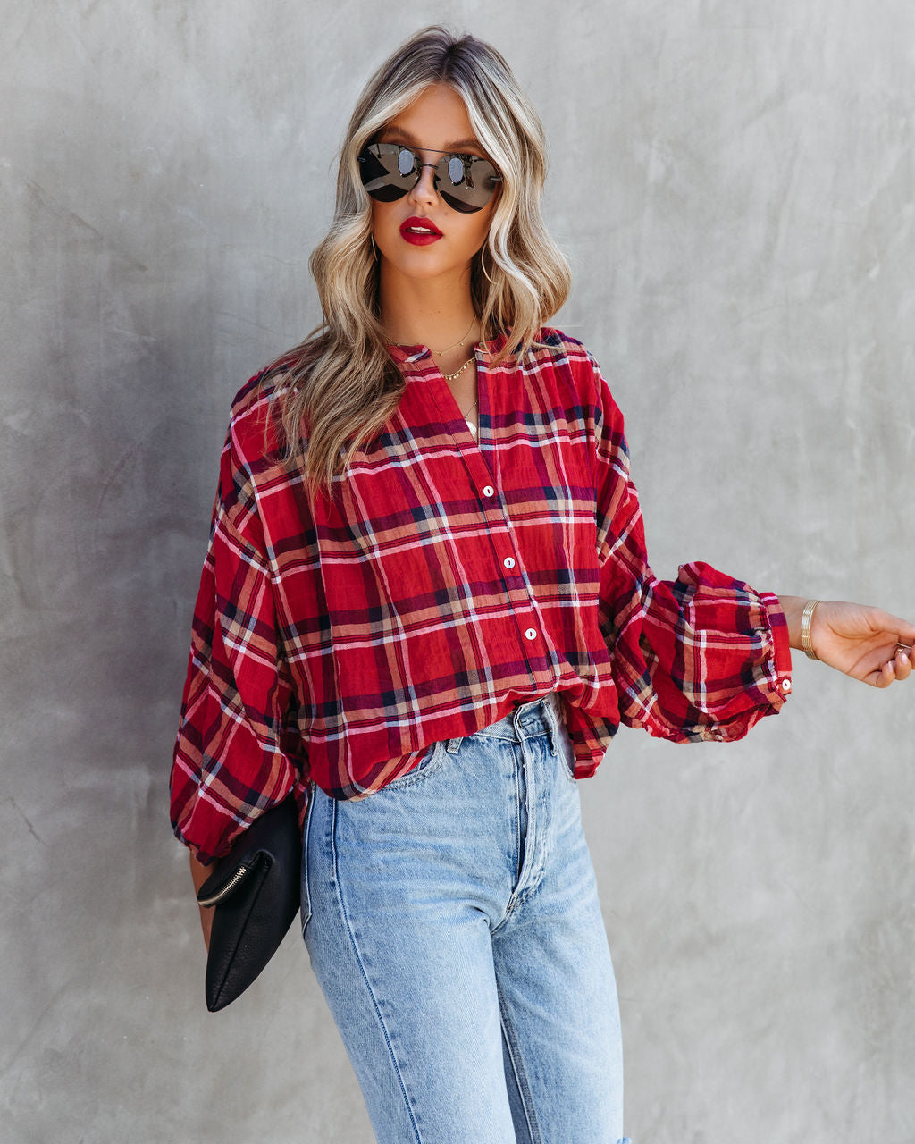 Applecrest Plaid Cotton Button Up Top - SALE