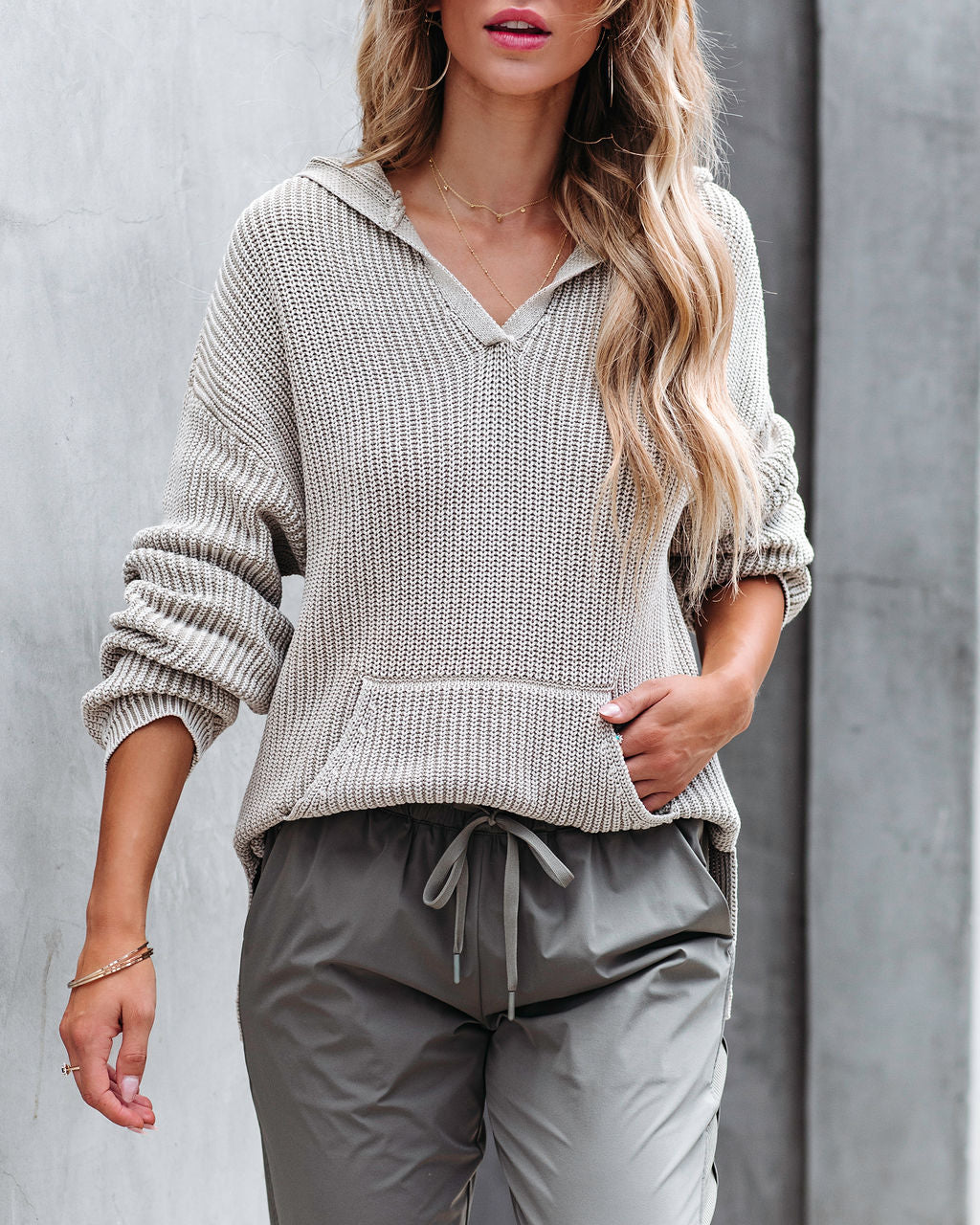 Orion Knit Hooded Pullover Sweater - Taupe - SALE