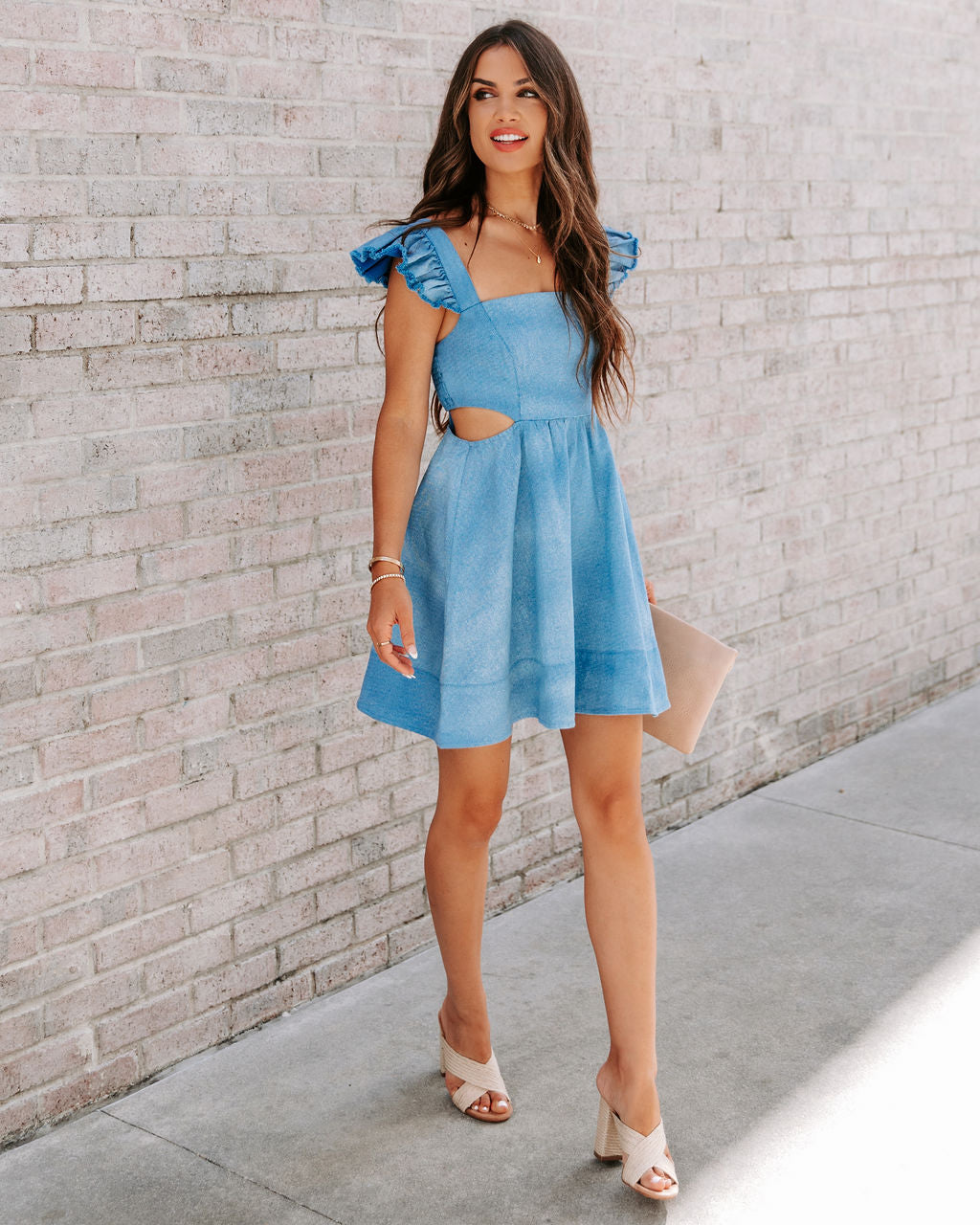 Stevie Cotton Cutout Denim Dress - Blue - FINAL SALE