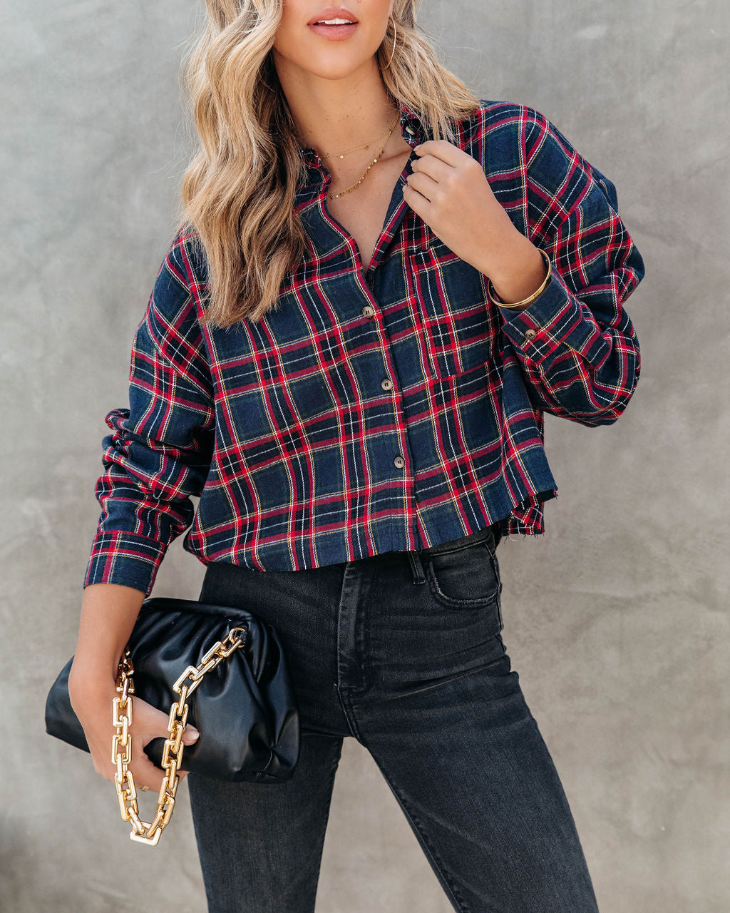 Novalynn Plaid Button Down Top