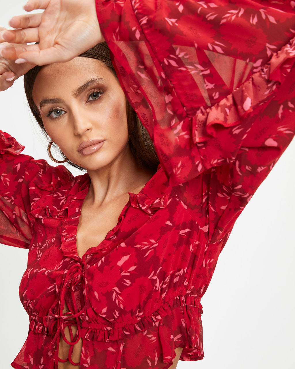 Valentine Floral Front Tie Top