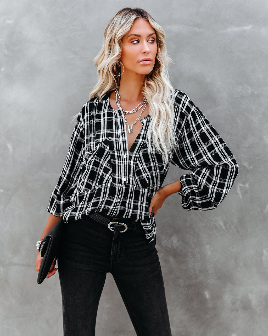 Mandy Cotton Plaid Henley Top