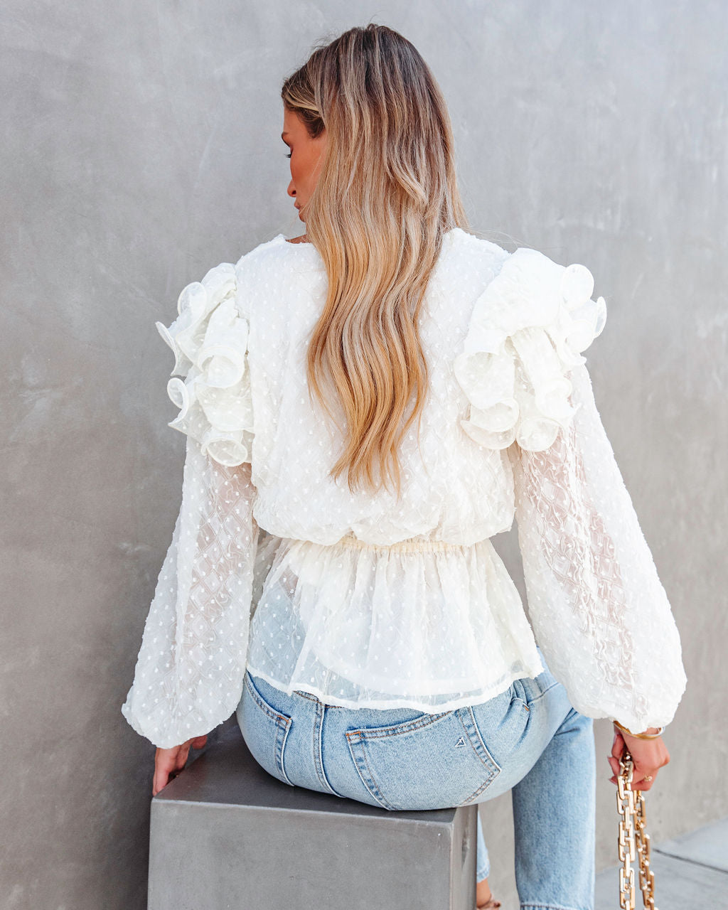 Victoria Anne Ruffle Peplum Top - Cream - FINAL SALE