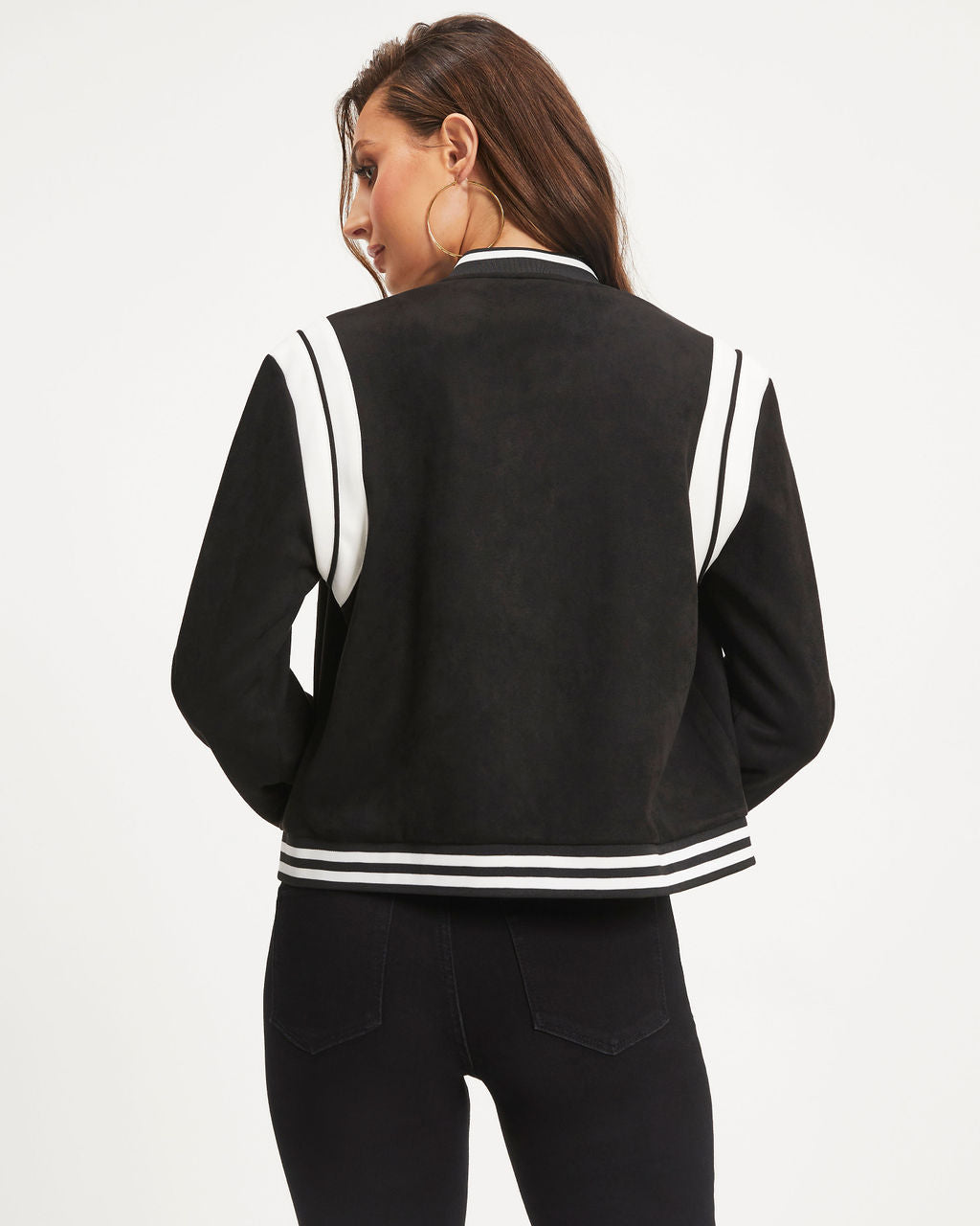 Cruz Pocketed Faux Suede Bomber Jacket - Black