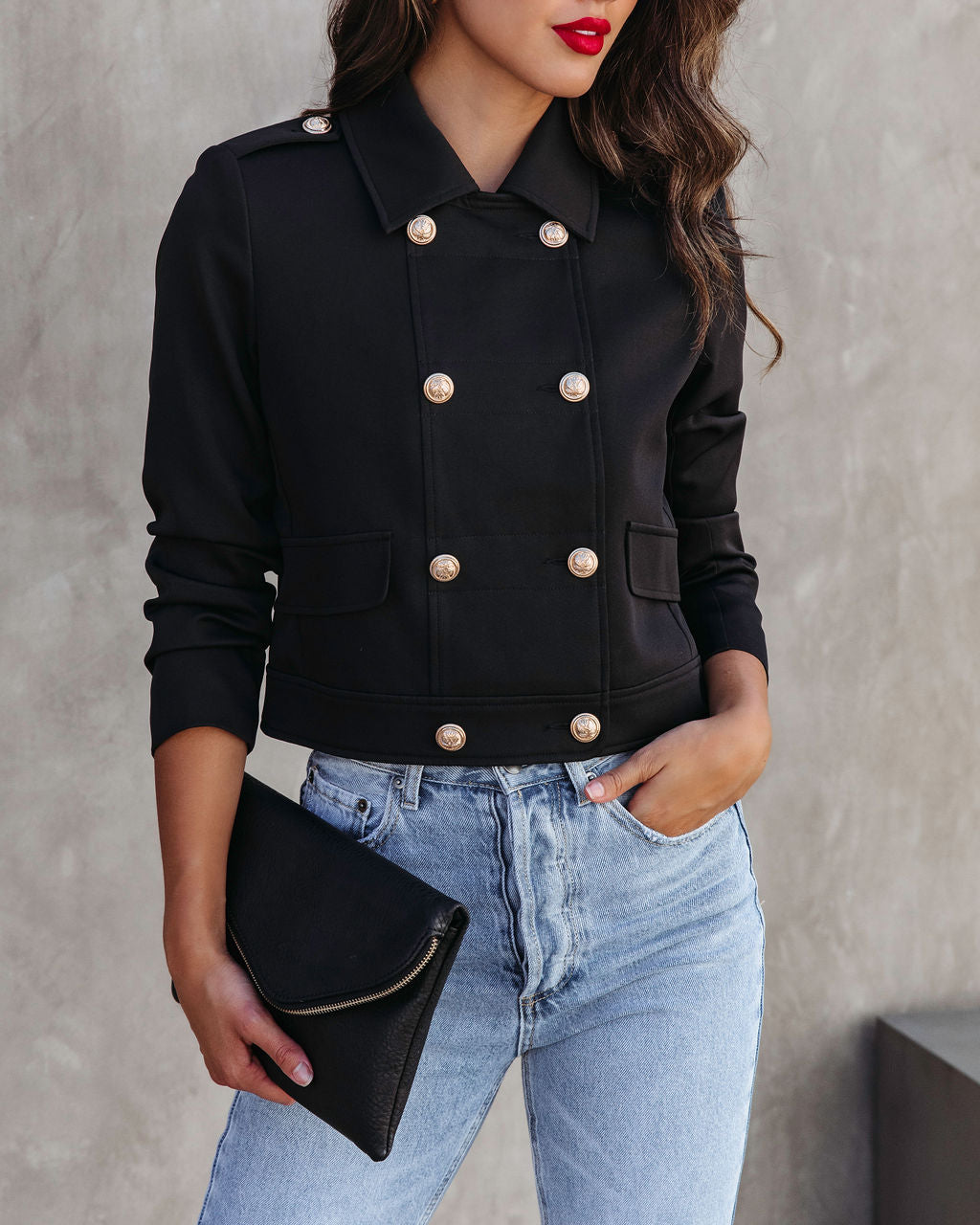 Always A Classic Gold Button Jacket - Black
