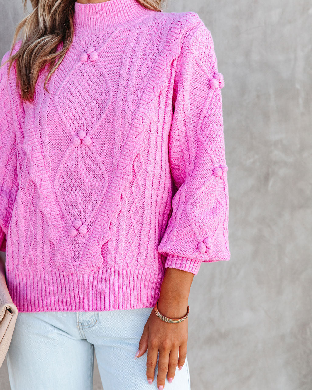 Chantel Cable Knit Pullover Sweater - Pink