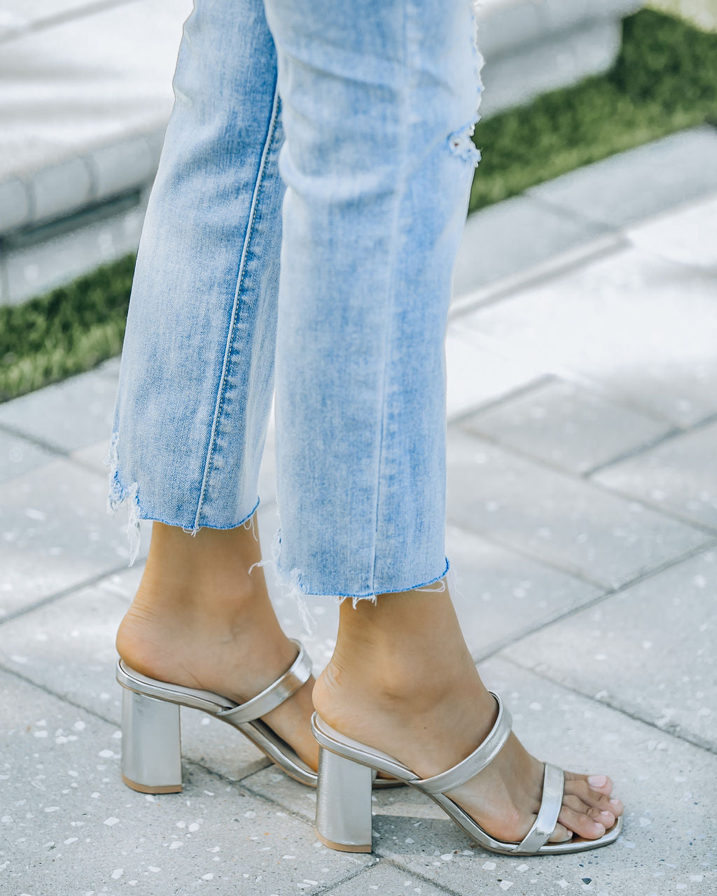 Raye Block Heeled Sandal - White Gold - FINAL SALE