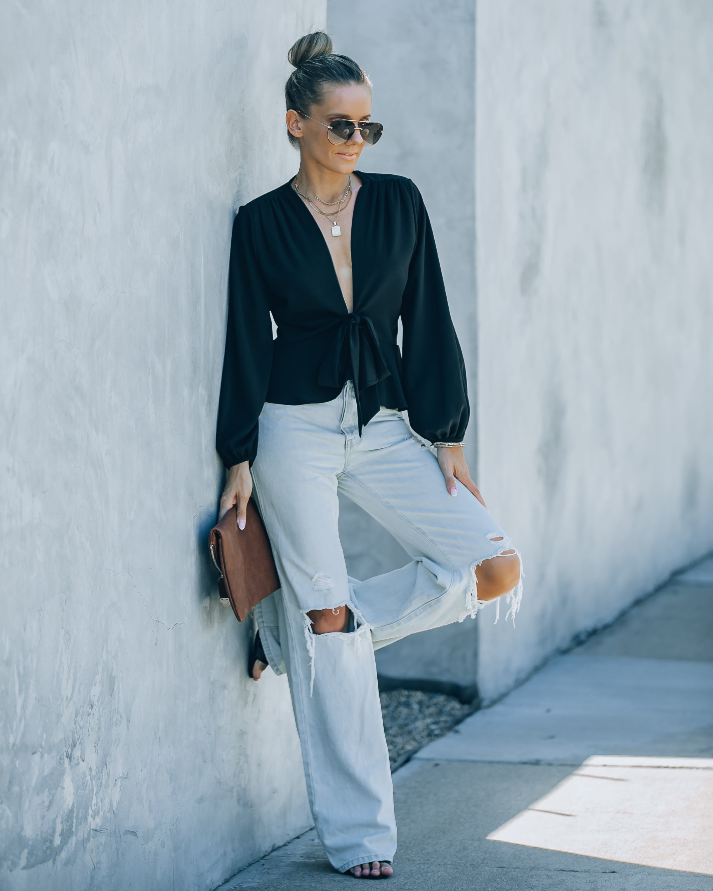 Erica Front Tie Top - Black - FINAL SALE