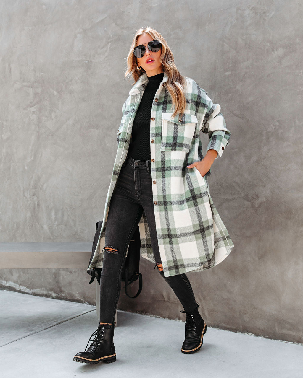 Maddox Pocketed Plaid Button Down Coat - SALE