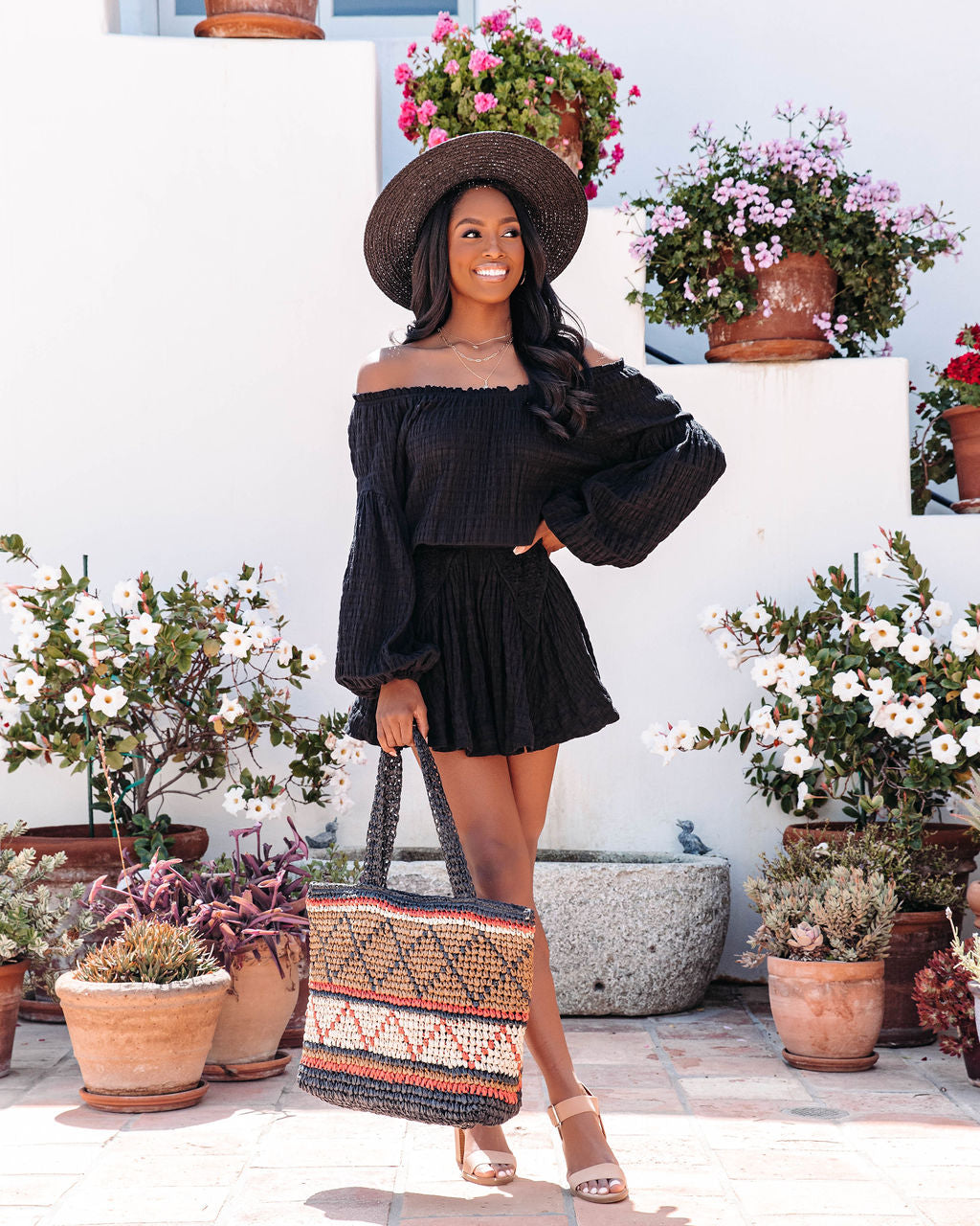 Aflame Cotton Pocketed Off The Shoulder Mini Dress - Black - FINAL SALE
