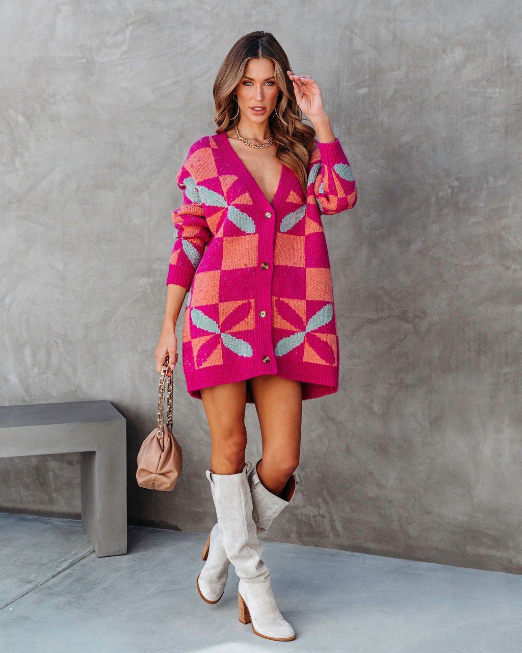 Chill Out Babe Checkered Floral Cardigan