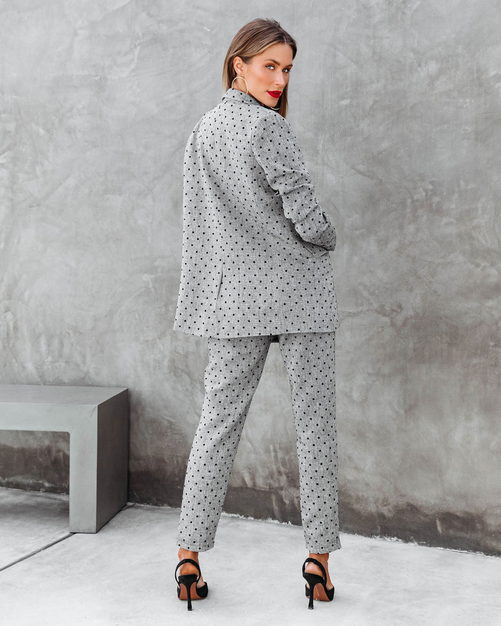 Serving Looks Polka Dot Pocketed Blazer - Grey