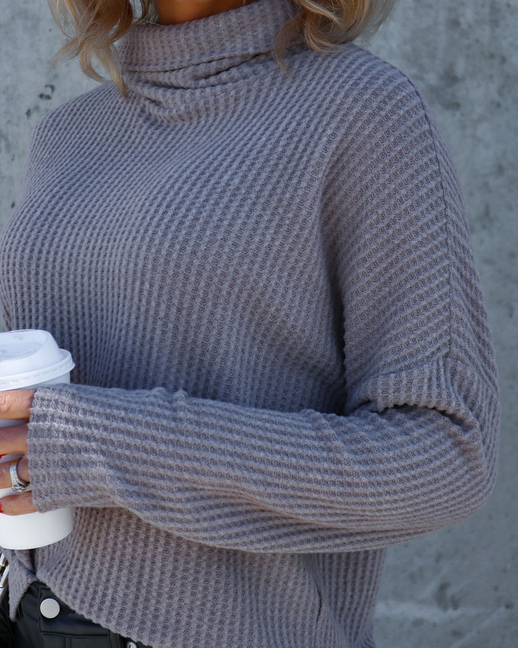 Braelynn Waffle Knit Turtleneck Long Sleeve Top - Taupe