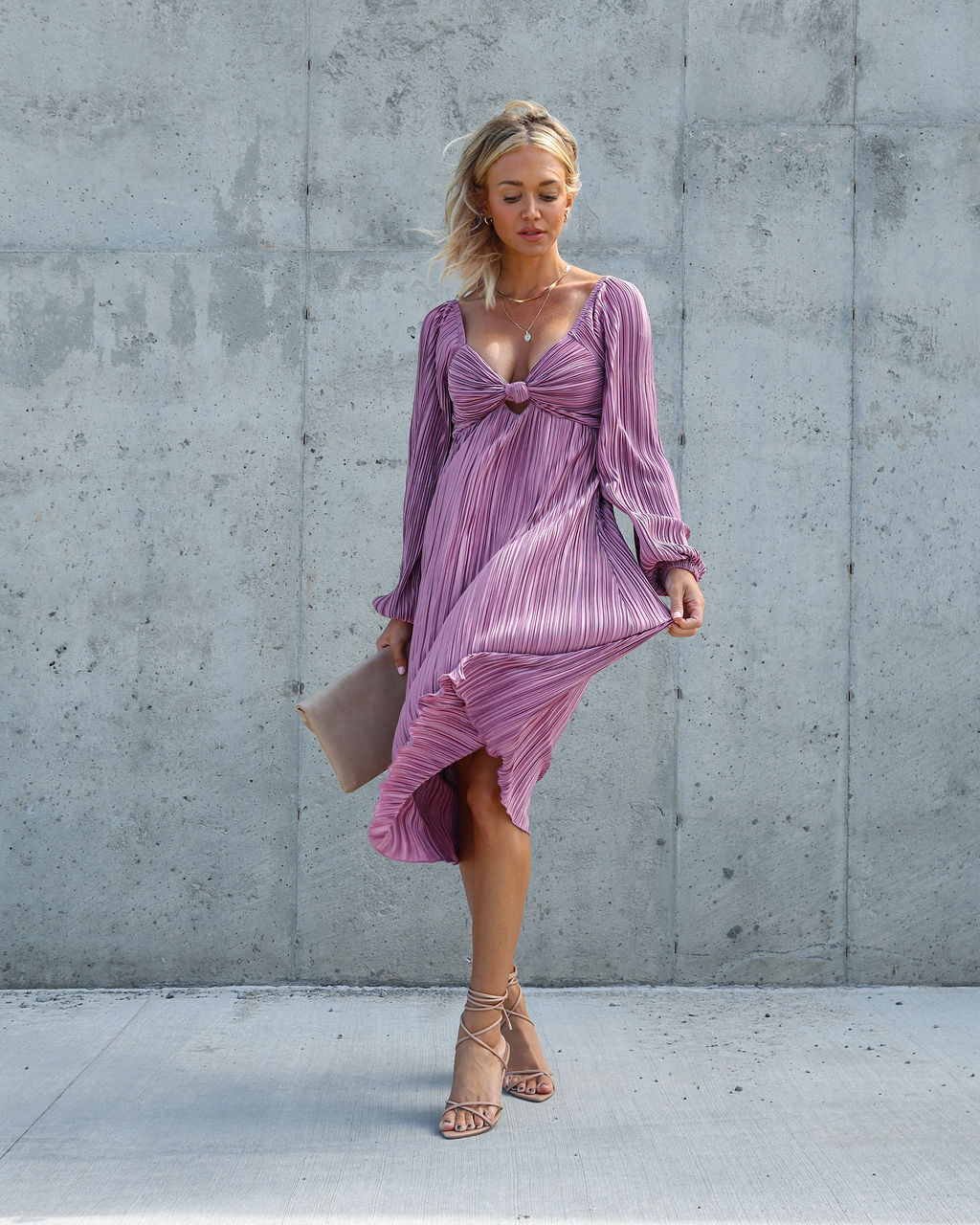 Very Impressed Plisse Cutout Midi Dress - Mauve
