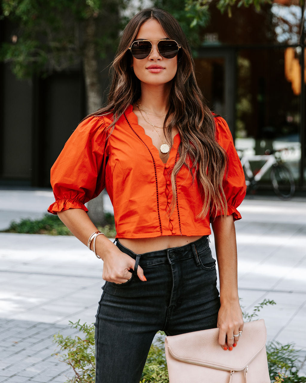 Mable Cotton Puff Sleeve Top - Cinnamon