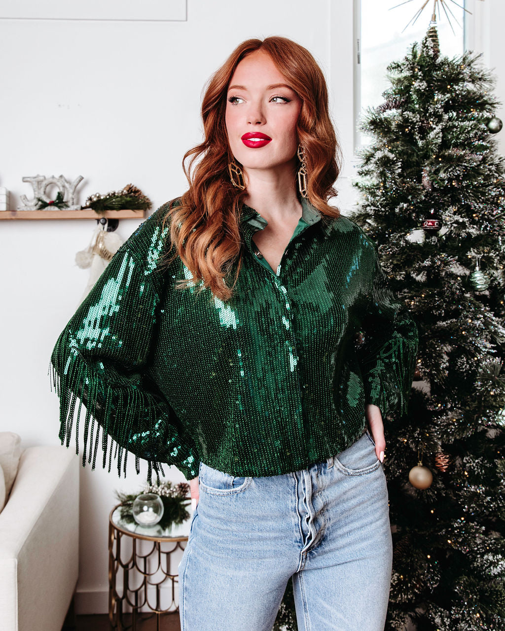 Life Is A Fiesta Sequin Fringe Jacket - Green