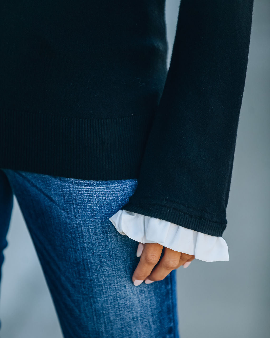 France Contrast Ruffle Sweater Top