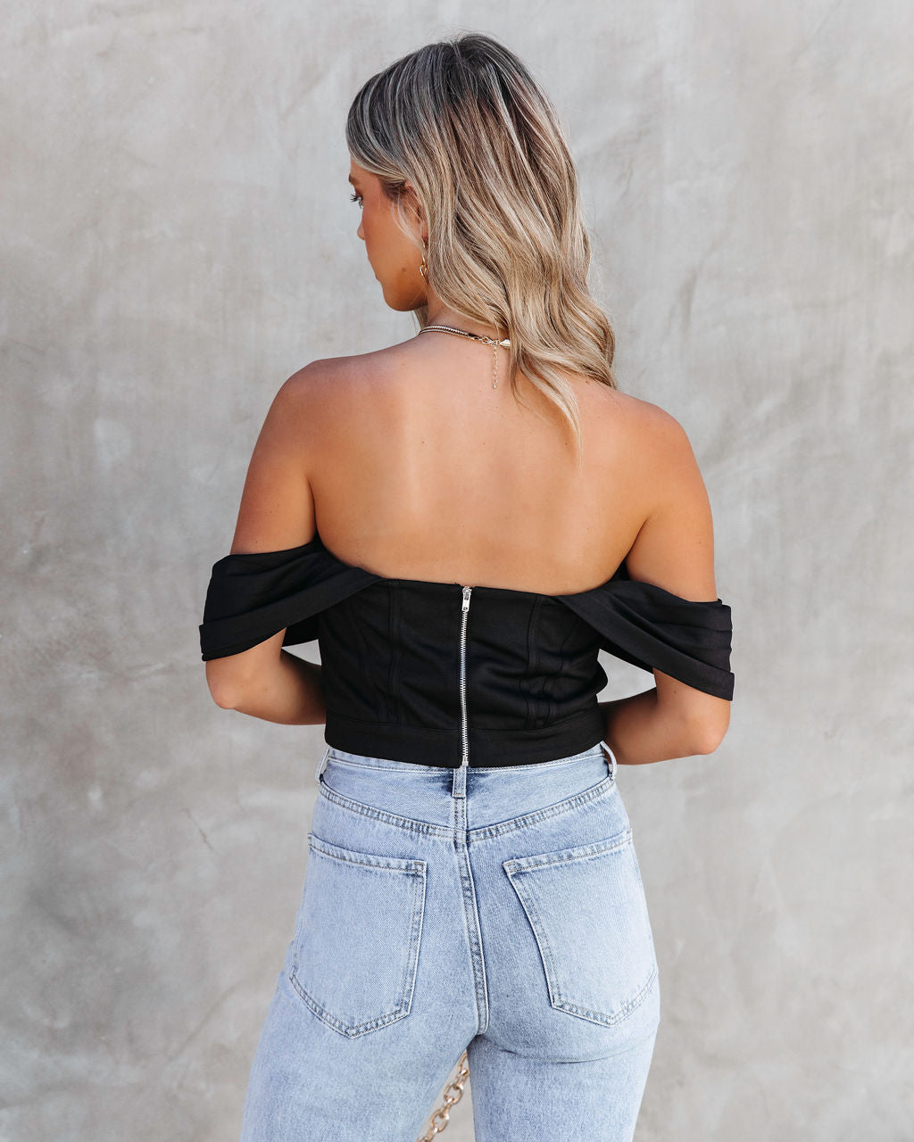 Taking Chances Off The Shoulder Crop Top - Black