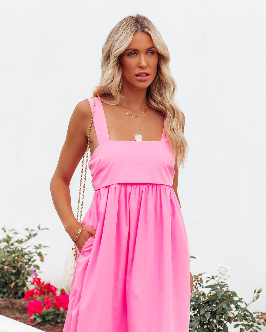 Evita Pocketed Midi Dress - Bubblegum Pink - FINAL SALE