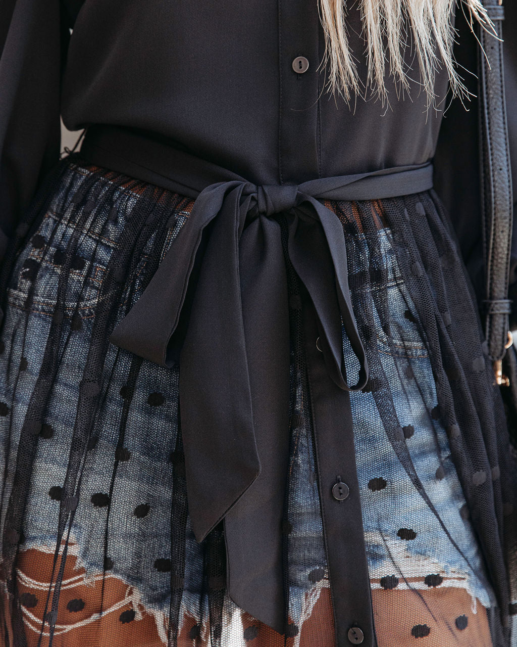 Normandy Polka Dot Mesh Midi Dress - Black