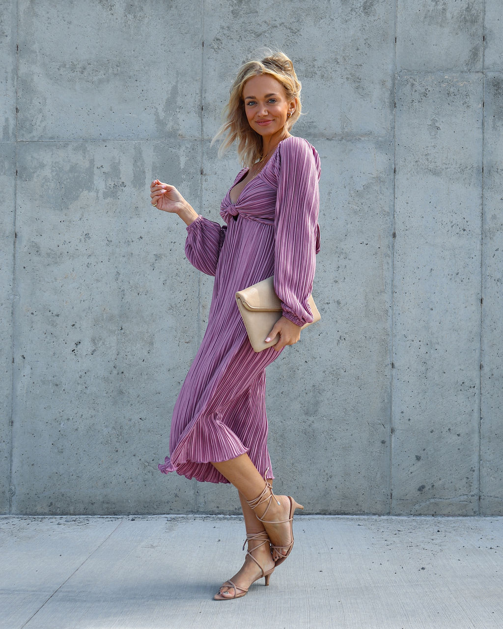 Very Impressed Plisse Cutout Midi Dress - Mauve